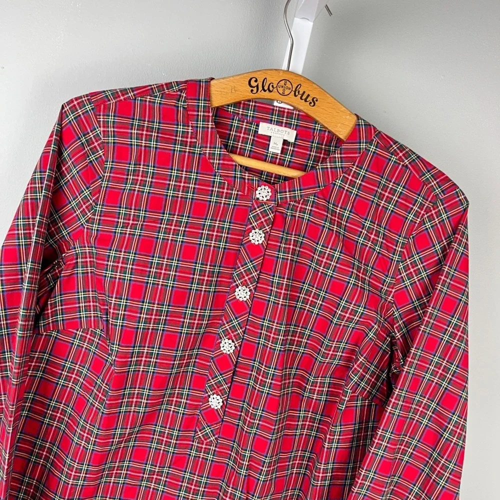 Talbots Petites Red Tartan Plaid Popover Shirt Top Womens‎ MP Holiday Christmas